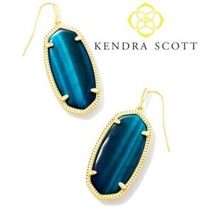 NWOT Kendra Scott Elle Gold Drop Earrings in Teal Tiger's Eye